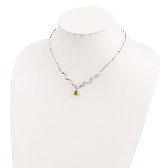 Sterling Silver RH Plated Peridot August Birthstone & White Topaz Necklace - Picture 5 of 5